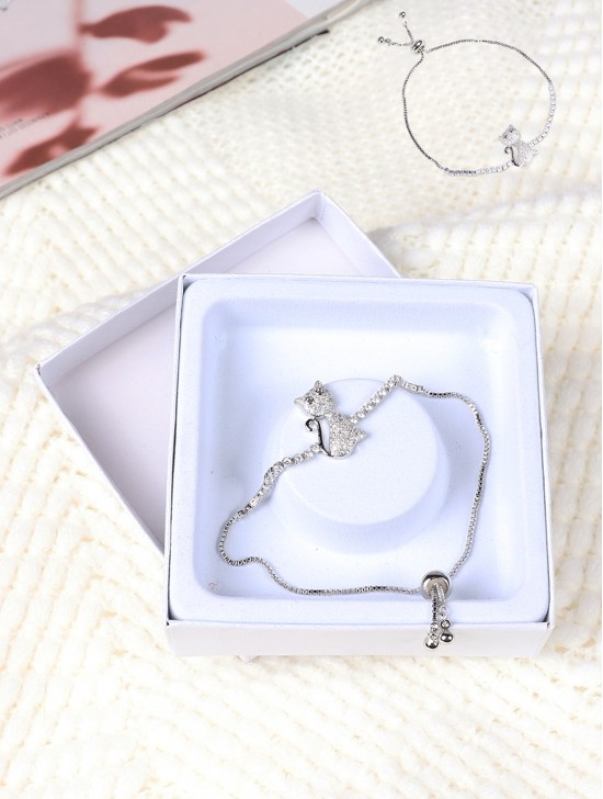 Adjustable Rhinestone Stretch Bracelet W/ Cat